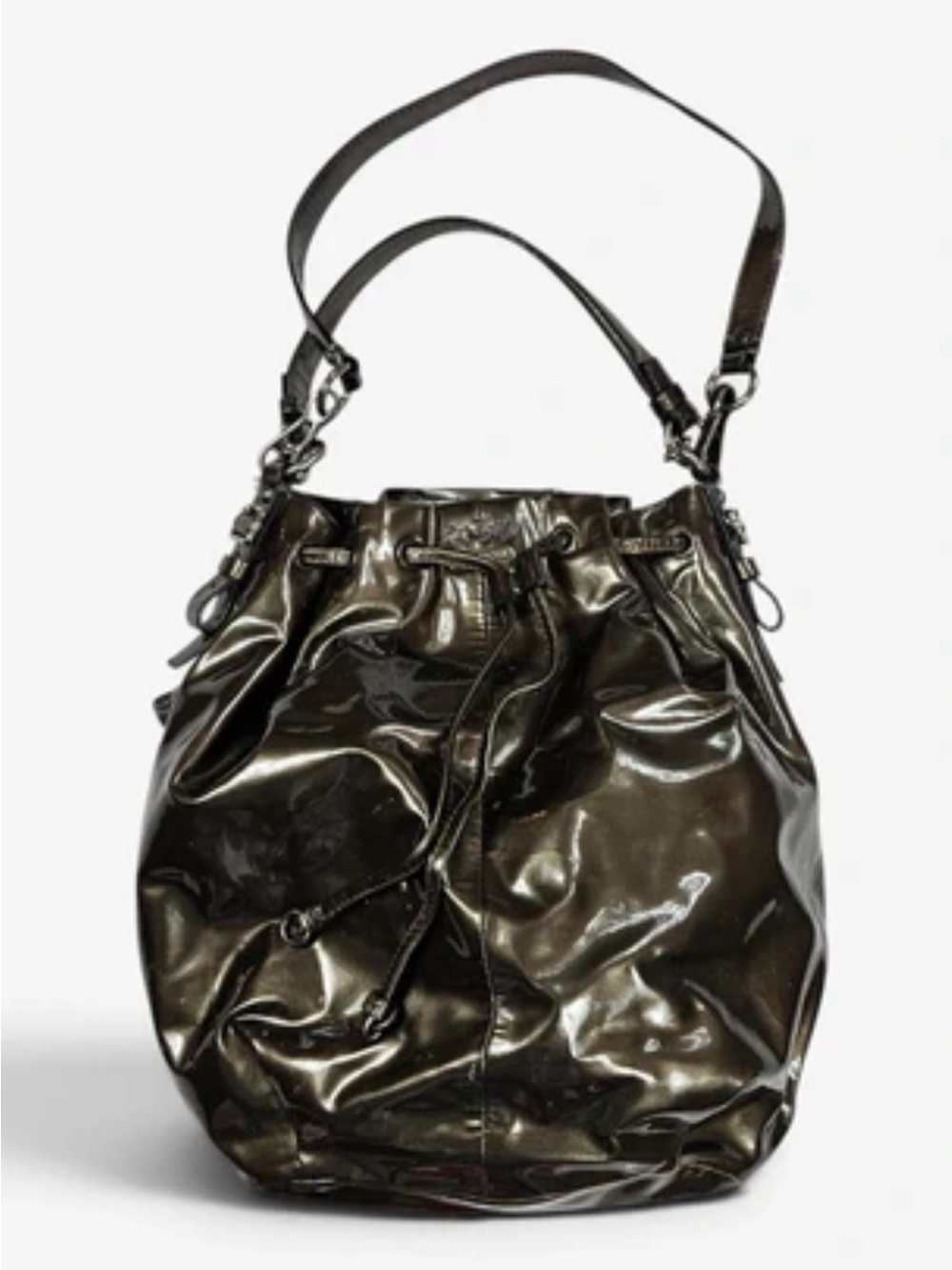 Coach Madison Patent Leather Marielle Drawstring Tote Purse 18820 Pewter